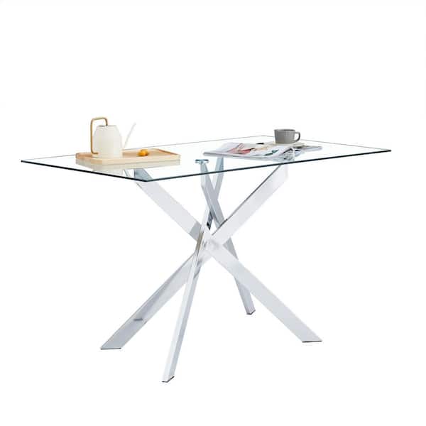 GOGEXX 51.18 in. Rectangular Clear Tempered Glass Table with