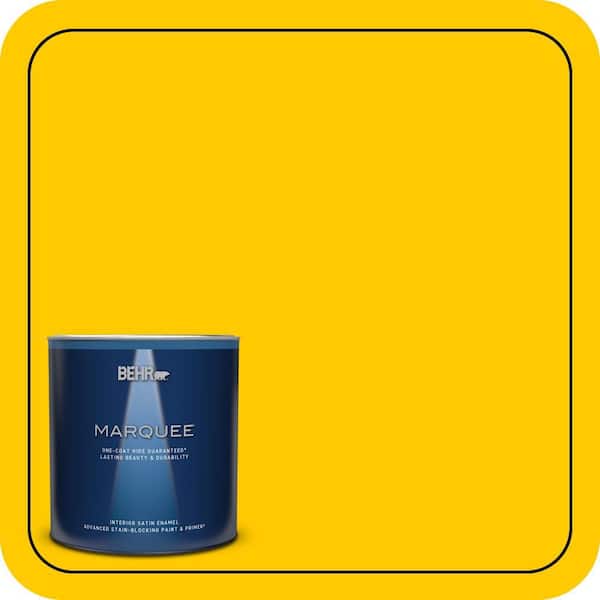 BEHR MARQUEE 1 qt. #370B-7 Yellow Flash Satin Enamel Interior Paint & Primer