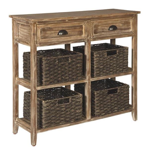 Benjara 34 in. Brown Standard Rectangle Wood Console Table with 2-Fixed Shelves