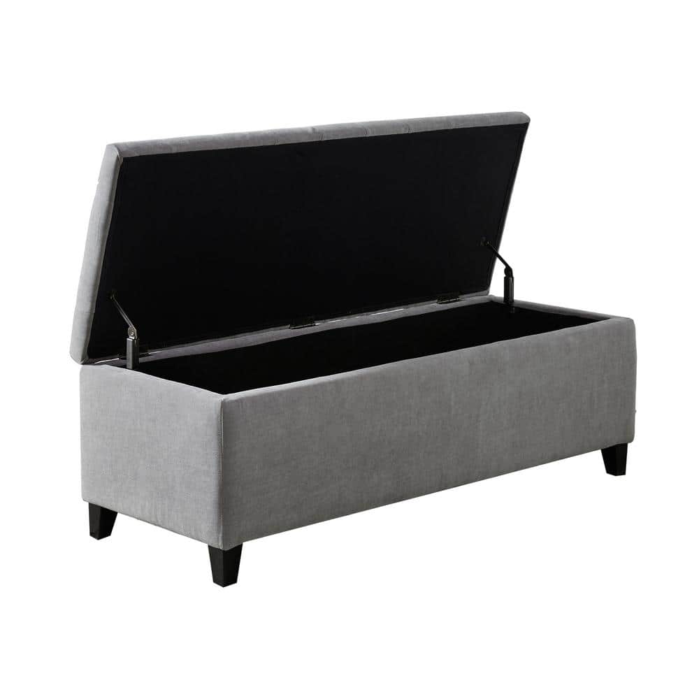 Gray Tufted Birch Storage Bench with Graduated Legs