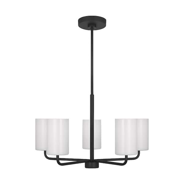 Generation Lighting Rhett 5-Light Midnight Black Medium Chandelier with Clear/White Glass Shades, No Bulbs Included