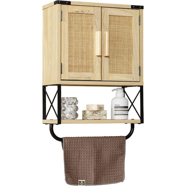 15 in. W x 7 in. D x 23 in. H in Rattan Wood Ready to Assemble Upper Medicine Cabinet with Adjustable Shelf