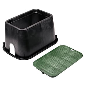10 in. X 15 in. Rectangular Valve Box and Cover, Black Box, Green ICV Cover