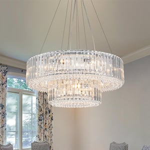 Orillia Contemporary 26 in. 12-Light Chrome 2-Tier Crystal Ring Chandelier