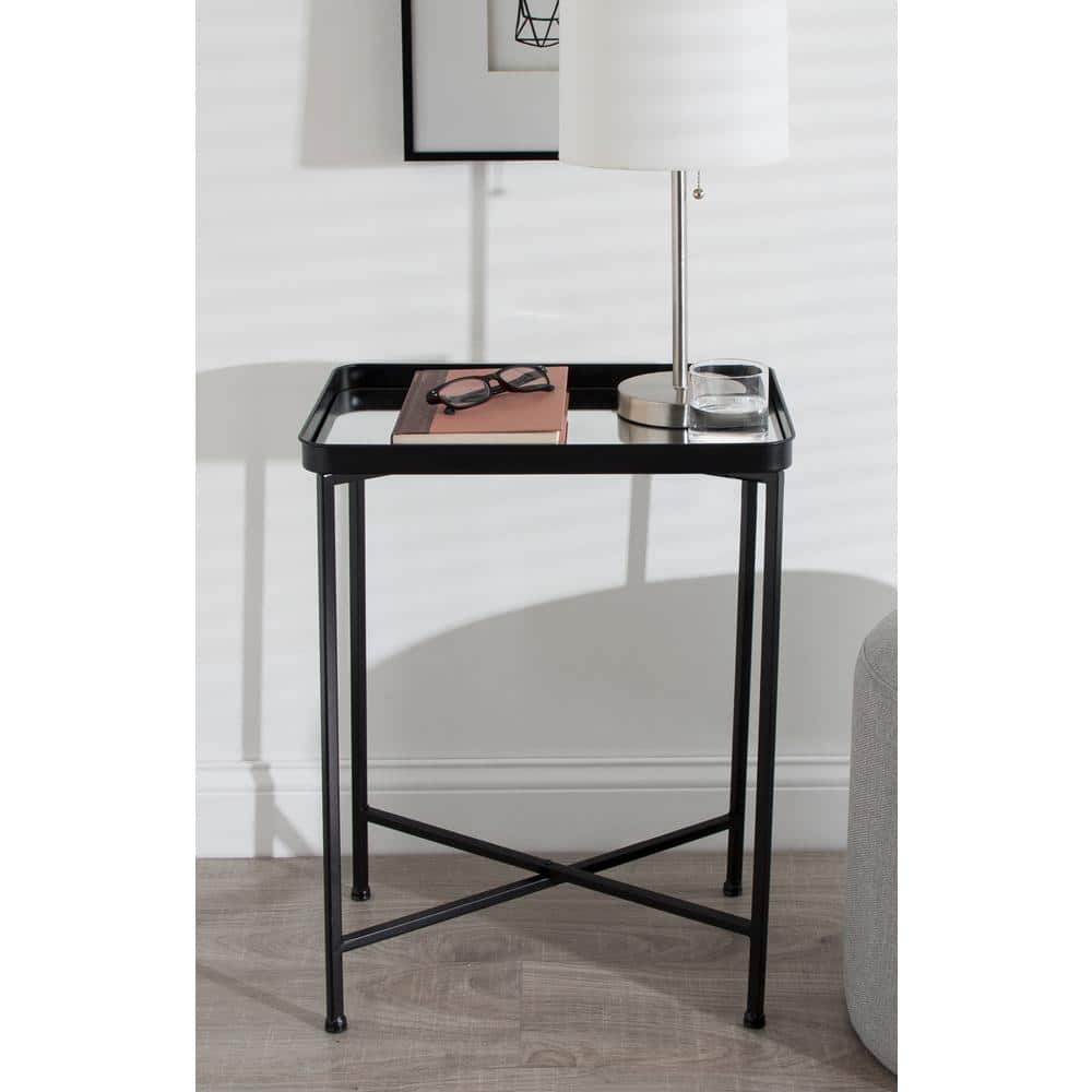 Celia 26'' Black Metal and Mirrored Glass Modern Side Table