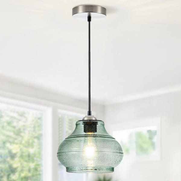 Jasslynn 60 Watt 1-Light Dark Green Modern Pendant Light with Bell Glass Shade for Dining Room Bathroom Kitchen Island