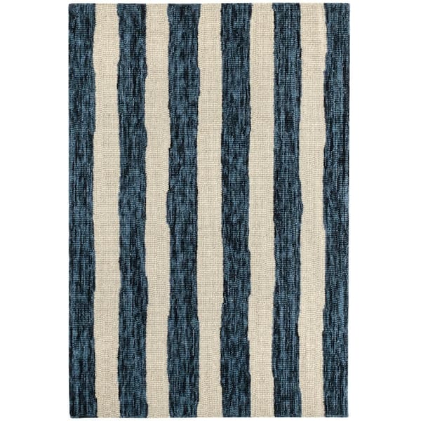 Silas Stripe Hand Micro Hooked Wool Navy 8 ft. x 10 ft. Indoor Area Rug
