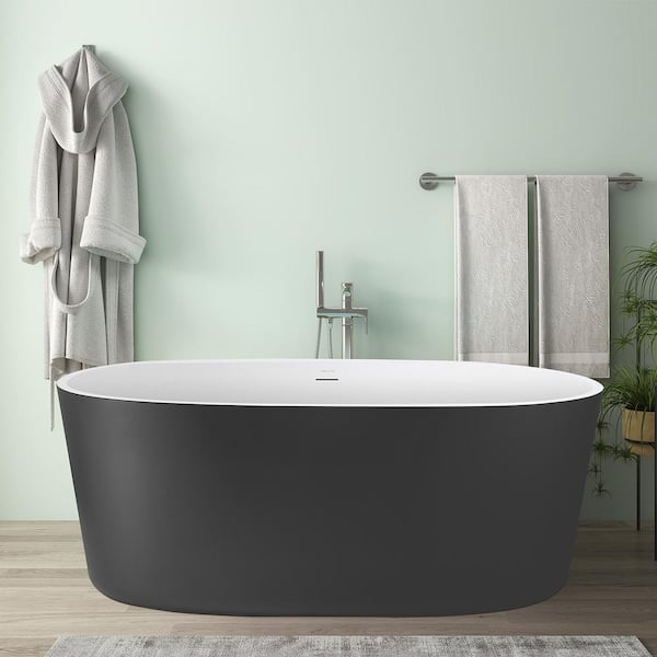 Mokleba 59 in. Acrylic Double Ended Flatbottom Non-Whirlpool Bathtub Freestanding Soaking Bathtub in Gray