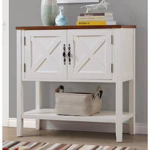 White Freestanding Wood 35 in. Storage Buffet Sideboard with 2-Doors and 3-Shelves with Open Bottom Shelf