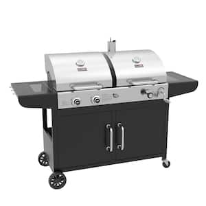 3-Burner Propane Gas and Charcoal Combo Grill in Black