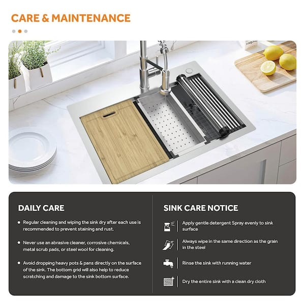 27 x 22 Multifunctional Drop-In Kitchen Stainless Steel Sink with Drain Board