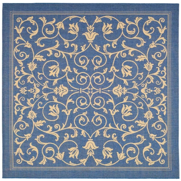 SAFAVIEH Courtyard Blue/Natural 8 ft. x 8 ft. Square Border Indoor/Outdoor Patio  Area Rug