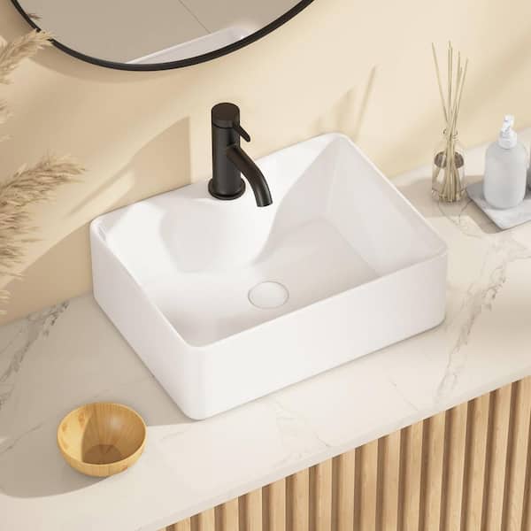 Siena 16 in. x 12 in. Vessel Bathroom Sink with Faucet Hole in White Vitreous China