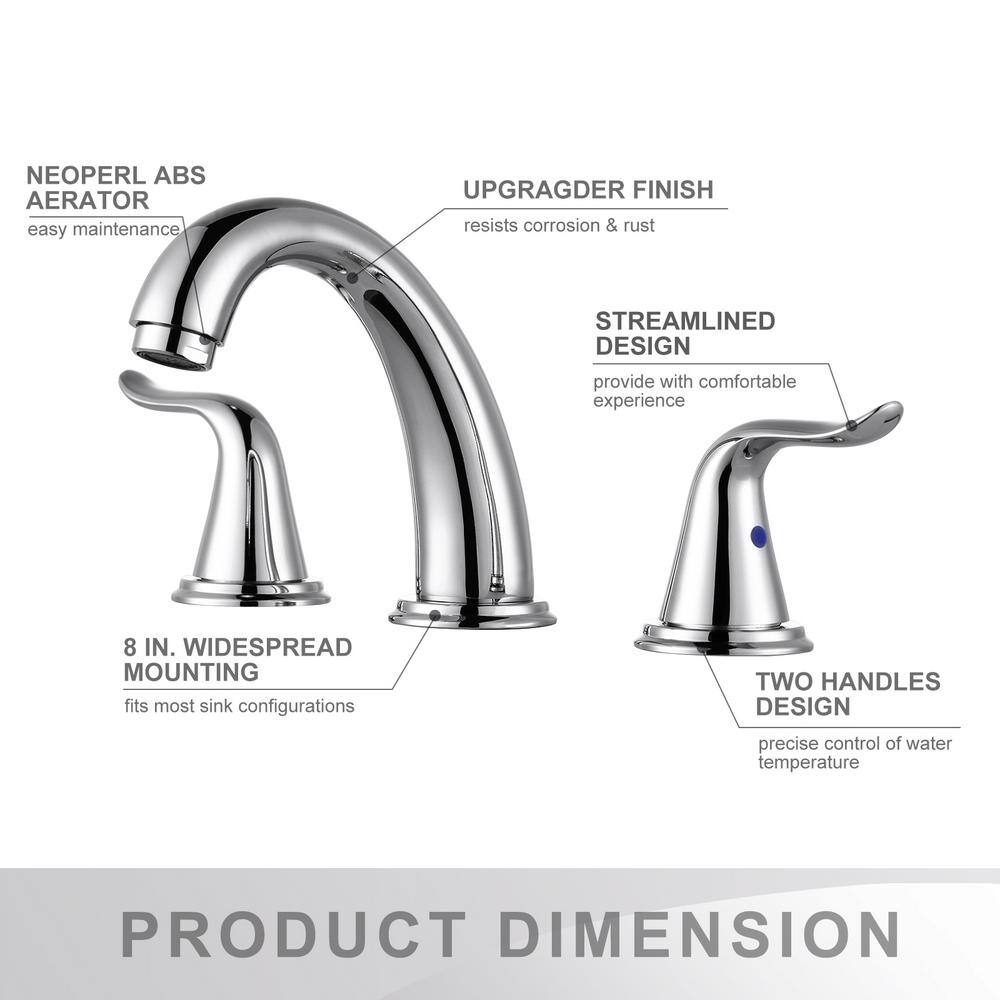 Polished Chrome 8-Inch Widespread Double Handle Bathroom Faucet