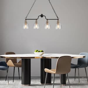 Transitional Kitchen Island Linear Pendant Light 4-Light Black and Brass Pendant Light with Seeded Glass Shades