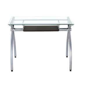 22.5 in. Rectangular White Glass Computer Desk with Keyboard Tray