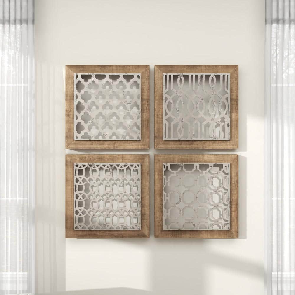 Rustic Farmhouse Iron & Wood Geometric Wall Decor Set, 19" Square