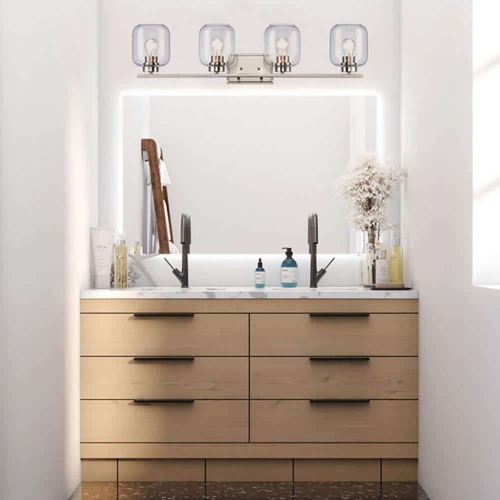 Satin Nickel 4-Light Wall Sconce with Clear Glass