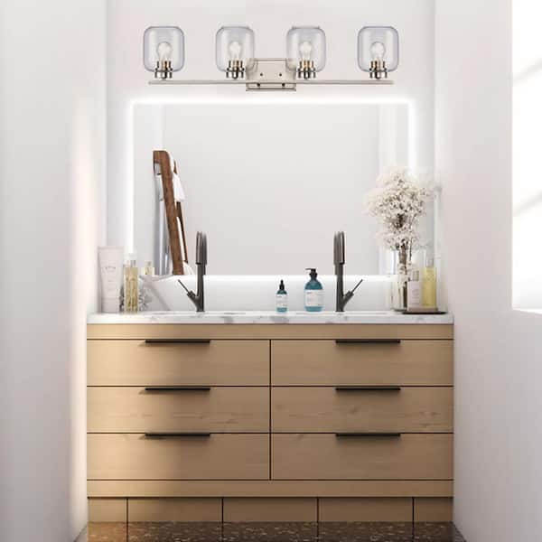 4-Light in Satin Nickel Wall Sconce with Clear Glass