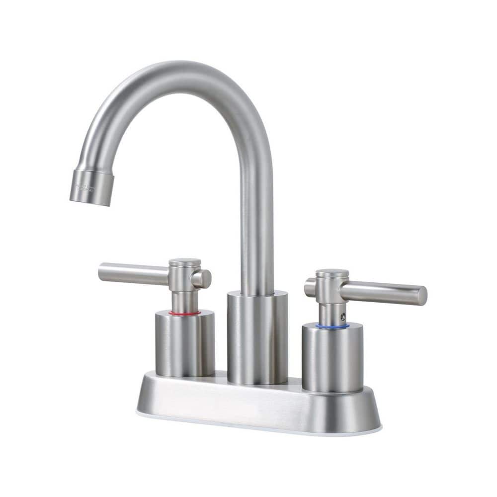 4 in. Centerset Stainless Steel Double Handle Bathroom Faucet with Drain Kit and Supply Lines Included in Brushed Nickel price history on PriceWatchPro