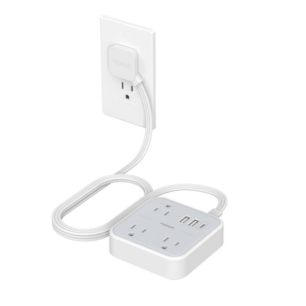Grey 5 ft. 3-Outlet Surge Protector Power Strip Flat Extension Cord, Wall Charger for Home, Office, School, Dorm Room price history on PriceWatchPro