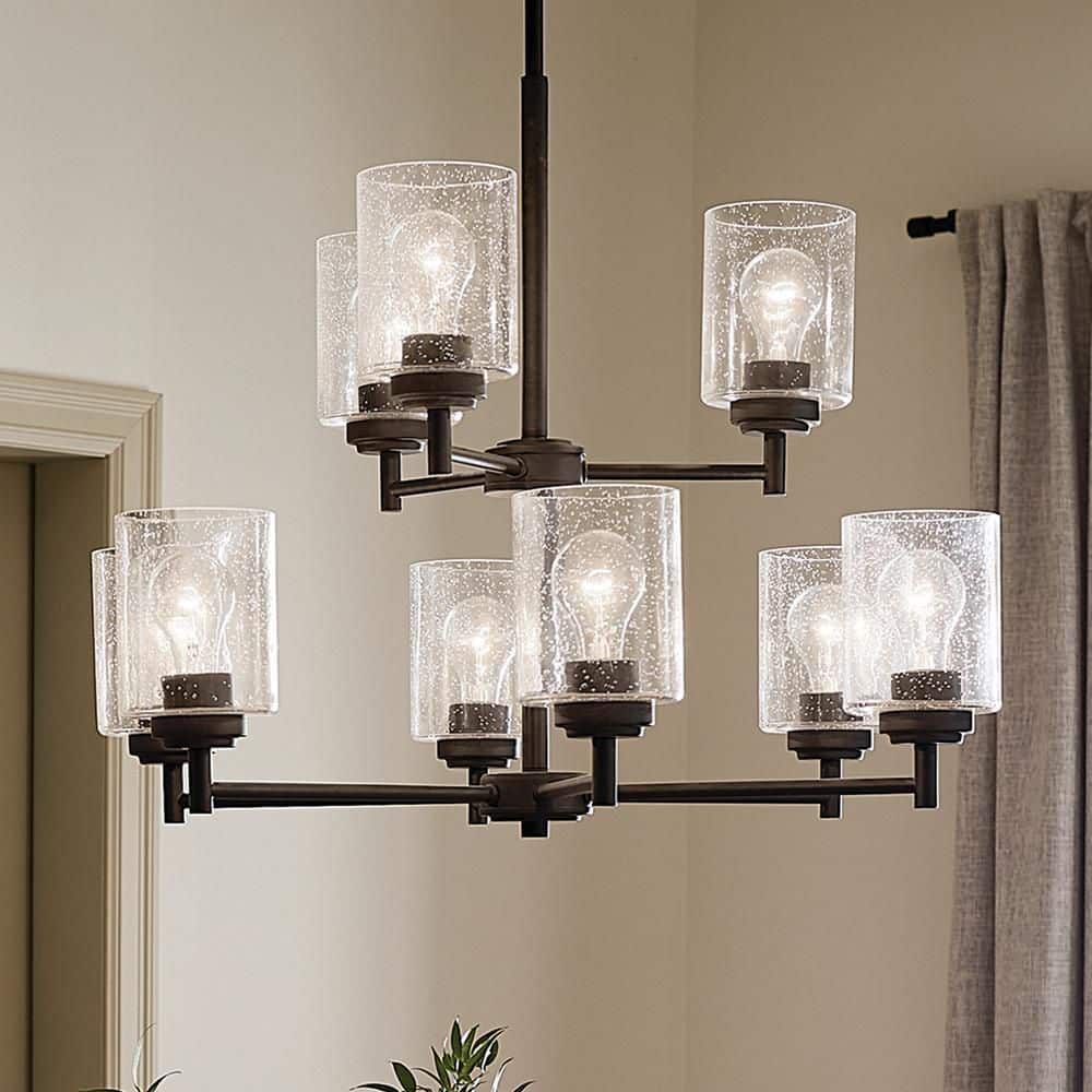 Winslow Black 27" 9-Light 2-Tier Chandelier with Clear Seeded Glass