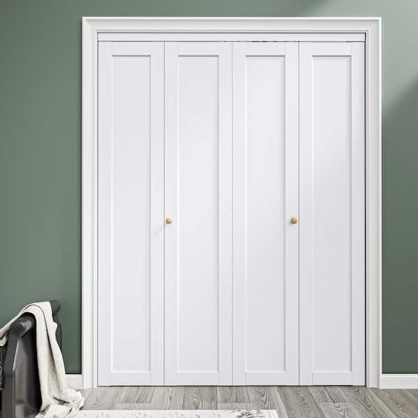 64 in. x 80 in. Solid Core 1-Lite Panel White Primed Composite MDF Interior Closet Bi-Fold Door with Hardware