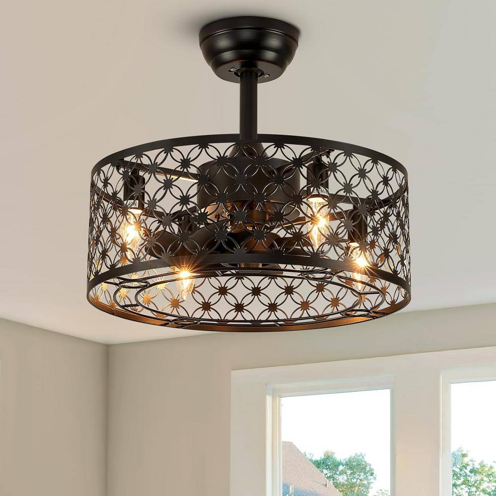 18 in. Smart Indoor Caged Black Downrod Chandelier Ceiling Fan with