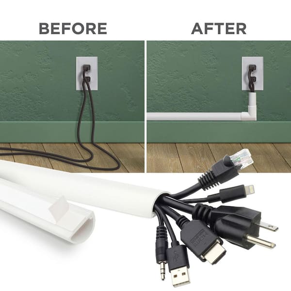 13 ft. On-Wall Cord/Cable Management Kit with Channels and Fittings, White