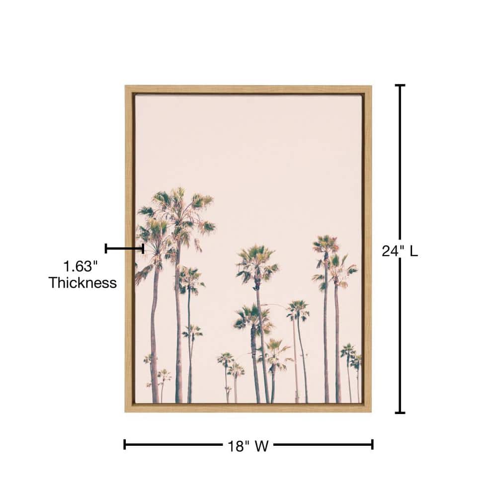 Pink Palm Tree Paradise Pastel Canvas Wall Art with Natural Frame