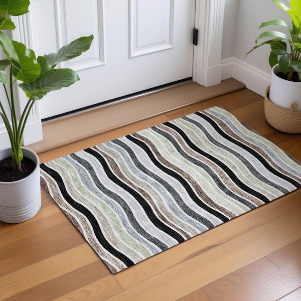 Chantille Machine Washable Indoor/Outdoor Abstract ACN2333 Black 2 ft. x 3 ft. Accent Rug