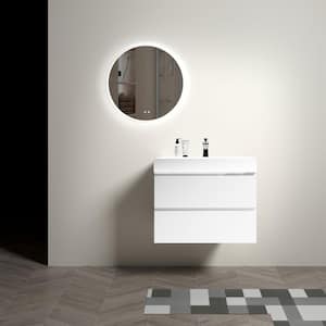 Aaby 30 in. W x 18 in. D x 25 in . H Wall Mounted Floating Bath Vanity in White with White Solid Surface Top and Sink