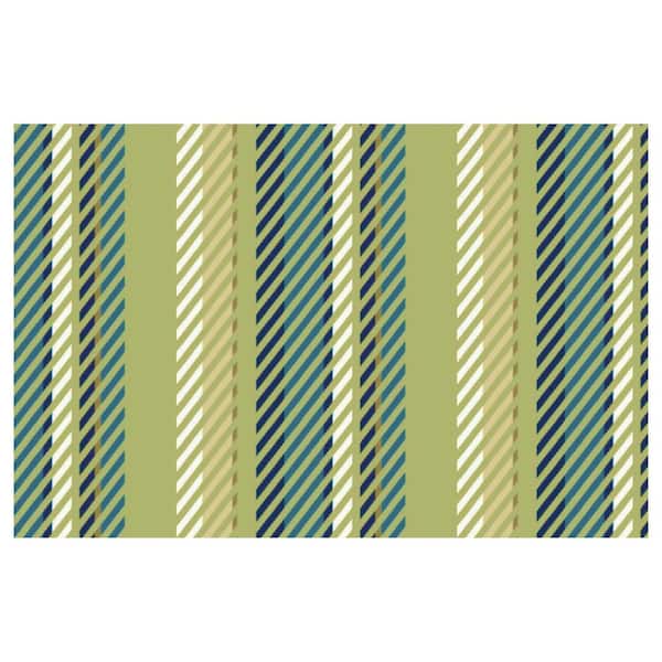 Bungalow Flooring FlorArt Stripe Green 22 in. x 34 in. Low Profile Rubber Backed Kitchen Mat