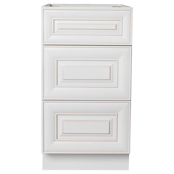 Plywell Ready to Assemble 12x34.5x24 in. Base Drawer with 1 Standard Drawer with 2 Deep Drawers in Antique White