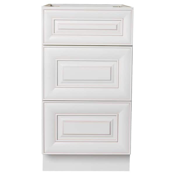Plywell Ready to Assemble 18 in. W x 21 in. D x 34.5 in. H Vanity Cabinet with 3-Drawers in Antique White