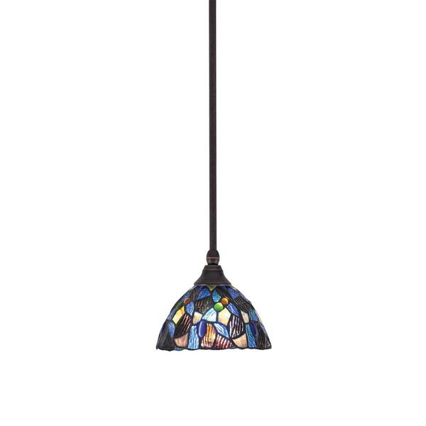 Unbranded Sparta 100-Watt 1-Light Brown Shaded Pendant Light Mini Pendant with 7 in. Blue Mosaic Art Glass Shade, No Bulb Included