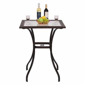28.5 in. L x 28.5 in. W x 37 in. H Square Steel Frame Outdoor Coffee Table Bar Table with Tempered Glass Tabletop
