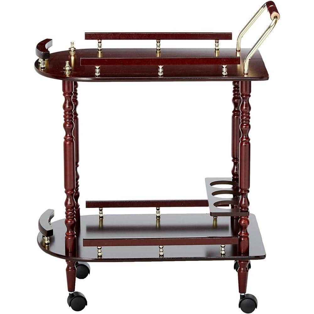 Cherry Wood 2-Tier Traditional Serving Cart with Wine Storage