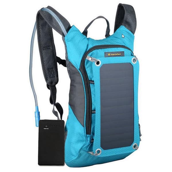 SolarGoPack Solar Hydration Backpack, 10k mAh battery, 7-Watt Solar Panel in Blue