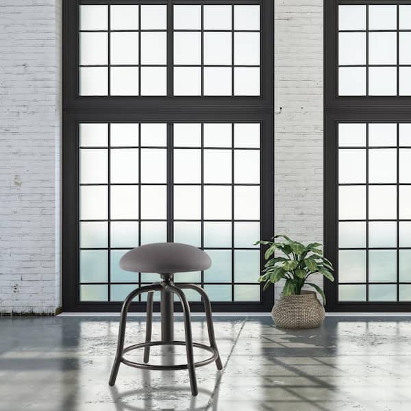 18 in. - 25 in., 3 in. Fabric Padded Charcoal Seat, Black Frame Height Adjustable Designer Stool