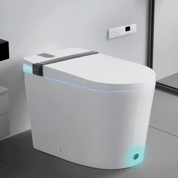 Lars Elongated Smart Toilet Bidet in White with Auto Open/Close Seat, Foot Sensor, LED Display, Warm Water & Dryer