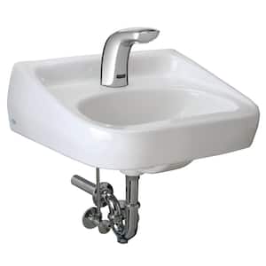 White Vitreous China Rectangular Vessel Sink 1-Sensor Hand Washing System (1-Hole, Battery Sensor Faucet 0.5 GPM)