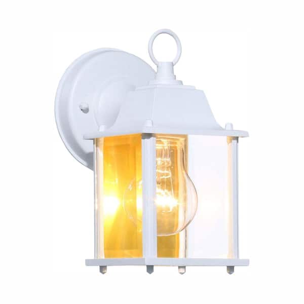 Photo 1 of 8.5 in. White Decorative Coach Hardwired Outdoor Wall Lantern Sconce