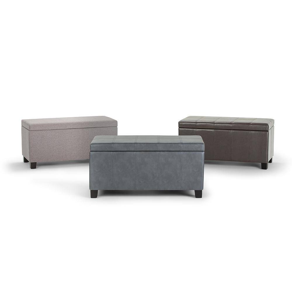 Gray Cloud Tufted Wood Storage Bench Ottoman