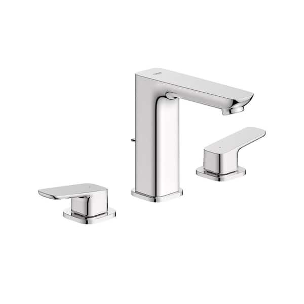 Cubeo 8 in. Widespread 2-Handle Spout Bathroom Sink Faucet with Drain and Ceramic Valve in Starlight Chrome (1-Pack)