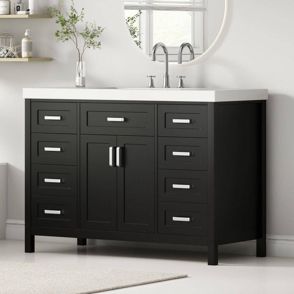 FAMYYT 48 in. W Single Sink Freestanding Black Solid Wood Frame