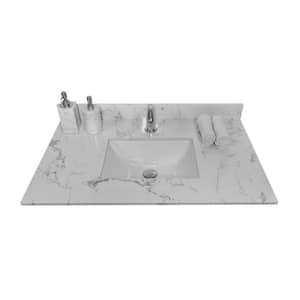 31 in. W x 22 in. D Engineered Stone Composite White Rectangular Single Sink Bathroom Vanity Top in White