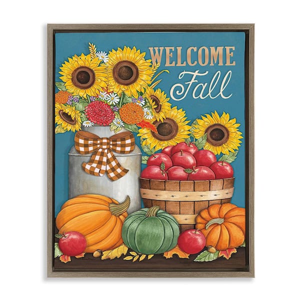 Stupell Industries Welcome Fall Harvest by Deb Strain 1 Piece Floater Frame Graphic Print Nature Poster Art Print 21 in. x 17 in.