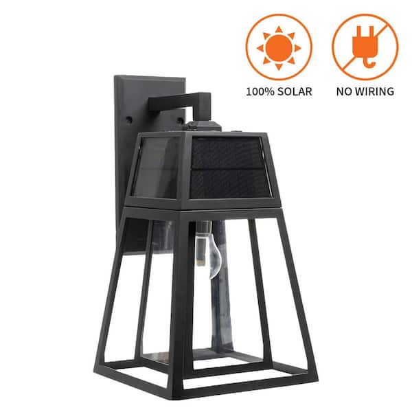 Aria 1-Light Black Modern Outdoor Solar Wall Sconce Lantern with Warm White Light Bulb Included for Garage and Patio
