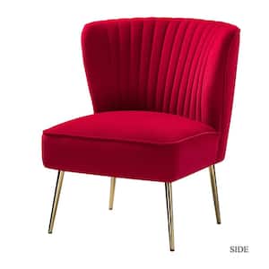 Monica Modern Red Velvet Comfy Living Room Side Chair with Golden Metal Legs